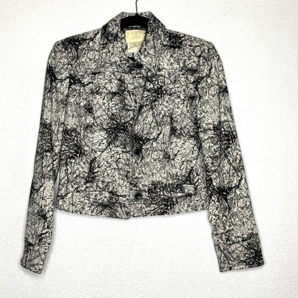 VTG Alberto Makali Sport X Cache Sz 2 Womens Black White Abstract Cropped Jacket